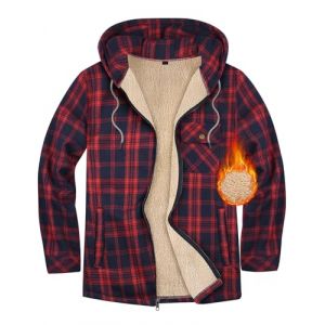 Xnova Homme Veste Chemise Flanelle &agrave; Carreaux d'hiver, Thermique Blouson Hoodies Manches Longues Sweatshirt Zipp&eacute; D&eacute;contract&eacute;e, Chaud Polaire Sweat Jacket &agrave; Capuche Manteau Coats (Rouge, L) (Mindfar-direct, neuf)