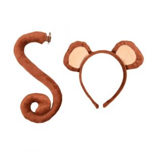 F Fityle Ensemble oreilles de singe et queue, serre-t&ecirc;te de singe, bandeau oreilles de singe et queue de singe pour cosplay, f&ecirc;te d'anniversaire, costume d'Halloween, f&ecirc;te mascarade, singe marron (Homegarden FR, neuf)