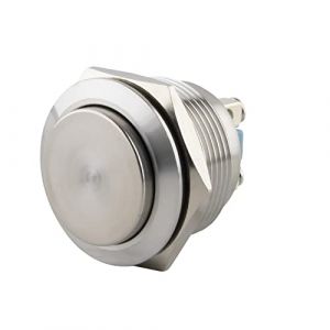 SeKi Bouton poussoir en acier inoxydable - Diamètre : 22 mm - Forme de tête saillante - Anneau LED coloré - Œillets à souder rouges - Connecteur plat 0,5 x 2,8 mm - Bouton de sonnette (ST-Vertrieb, neuf)