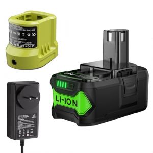Batterie 5000 mAh pour Ryobi 18 V One + batterie de rechange et chargeur pour Ryobi 18 V P108 RB18L50 RB18L40 P189 P102 P107 RB18L25 RB18L20 RB18L15 RB18L133 Couleur : noir (Junwood-us, neuf)