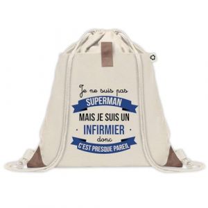 Sac &agrave; dos avec pochette Infirmier Super-H&eacute;ros Homme | Sac de Sport et Gym avec cordelettes en Toile | Id&eacute;e Cadeau Coll&egrave;gue No&euml;l Anniversaire | Sac Doudou (PLANETEE, neuf)