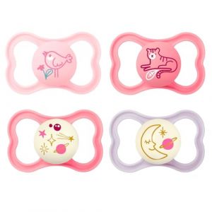 MAM Day & Night MAM Air Lot de 4 t&eacute;tines en silicone pour b&eacute;b&eacute; de 16 ans et plus, avec 2 bo&icirc;tes de transport st&eacute;rilis&eacute;es (babywaren24, neuf)