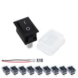 Innfeeltech 10 Mini interrupteur à bascule noir kcd1-101 interrupteur à bascule à 2 broches, 20 fils (10 noir et 10 rouge) avec 10 bouchons étanches (XINGZHI TECH, neuf)