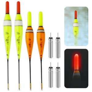 BNGXR 4 Pièces Flotteur PêChe, 6g/10g Bouchon Lumineux Peche, Flotteurs pour Pêche, Flotteur Lumineux de Pêche Nuit, avec Détection de Gravité et Base en Métal, pour la pêche en lac, Rivière ou étang (GUANGWENZHI, neuf)