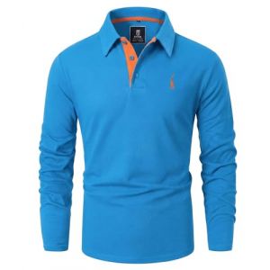 GLESTORE Polo Homme Manches Longues Polos Golf T-Shirt Broderie Girafe Casual Coton Shirt Bleu 3XL (KFLY LOUNER, neuf)