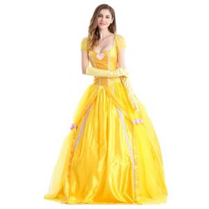 YOSICIL D&eacute;guisement de Princesse Belle Femme Adulte Cosplay La Belle et La B&ecirc;te avec Gants Robe Longue d'Animateur en Tulle Halloween Carnaval Anniversaire Photoshoot, jaune, M (YOSICIL., neuf)
