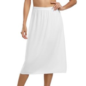 Vlazom Jupon Femme Longue Jupon sous Robe Antistatique en Dentelle Demi-Jupe Modal Lingerie sous-vêtements，Blanc，S (Vlazom, neuf)