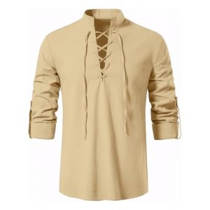Enlision Chemise pour Homme &agrave; Manches Longues col en V v&ecirc;tements m&eacute;di&eacute;vaux Coton Classique &eacute;cossais Jacobite Kilt Lin Chemises Beige XL (MXECEUR, neuf)