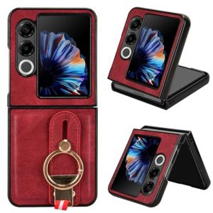 LMFULM&reg; Coque pour ZTE Nubia Flip 2 (A404ZT, NX732J) (6,9 Pouces) PU Cover Lani&egrave;re Poignet &Eacute;tui de Protection PC Dur Housse Arri&egrave;re Rigide Case avec D&eacute;capsuleur et Support Rouge (LMAZWUFULM, neuf)