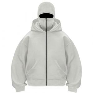 Cagoule &agrave; capuche masqu&eacute;e pour enfants coupe-vent chaude &agrave; capuche fermeture &eacute;clair int&eacute;grale sweatshirts de loisirs mode l&eacute;ger couleur unie hauts &agrave; manches longues avec poches, blanc, 13-14 ans (leycheg, neuf)