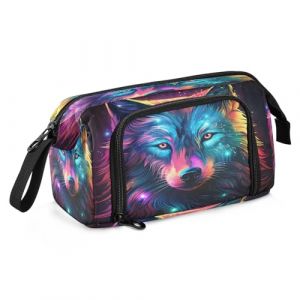 Trousse à crayons de grande capacité avec motif loup, trousse à crayons, trousse de maquillage, organisateur de bureau pour adultes, loup, Taille unique, Mode (SKYDAA, neuf)