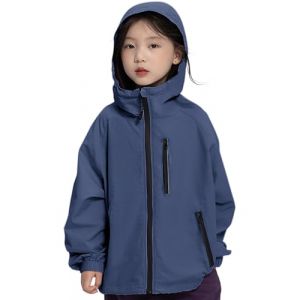 Rolanko Veste Imperméable à Capuche pour Filles, Manteau de Pluie Léger Coupe-vent Vêtements de Pluie pour Garçons de 7 à 14 Ans, Marine, Taille: 160/11-12 Ans (rolanko, neuf)