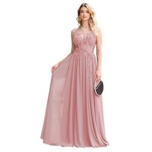 Misshow Robe de Soir&eacute;e Longue Chic pliss&eacute;e paillet&eacute;e perl&eacute;e Robe de Cocktail Chic Mariage Longue sans Manches Robe Boheme Chic Mariage Rose 42 (Miss Show, neuf)