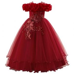 SoLu DAY8 Robe Princesse Fille sans Bretelles 7-12 Ans Tulle Robe de Soir&eacute;e Fille C&eacute;r&eacute;monie Cocktail Mariage Chic et Elegant Glamour Pas Cher Confortable Vacances Dress (8 Ans, Rouge) (SoLu DAY8, neuf)