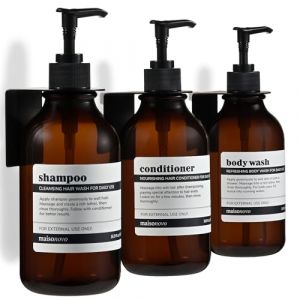 MaisoNovo Distributeur Savon Mural - Distributeur shampoing et Gel Douche &ndash; Lot de 3 Bouteilles en Plastique ambr&eacute; de 500 ML, Pompe Noire &ndash; Distributeur shampoing (Maisonovo, neuf)