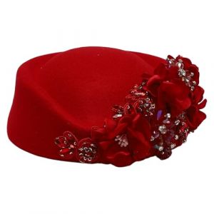 Aislor Femme Vintage Bonnet Beret &Eacute;glise Soiree Cocktail Pour Dame Retro Chapeau Fascinator Bibi Casquette Doux Aux Fleurs D&eacute;coration Rouge Taille unique (Aislor EU, neuf)