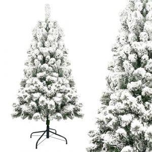 OZAVO Sapin de No&euml;l Blanc Enneig&eacute; Touffu Petit Artificiel Arbre Sapins Naturel Support en M&eacute;tal pour D&eacute;cor de Jardin Maison Mini 120 cm (Yifan-EU, neuf)