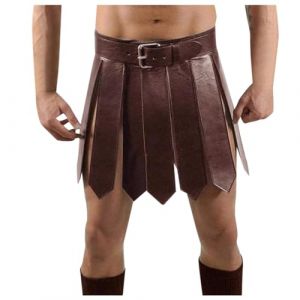 Jupe en cuir noir pour homme - Costume de gladiateur m&eacute;di&eacute;val - En cuir synth&eacute;tique - Style r&eacute;tro - Avec ceinture - Pour Halloween, cosplay, f&ecirc;te, O Marron., taille unique (Bieuzhlo, neuf)