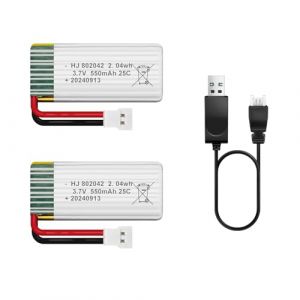 HAWK'S WORK 2 Pcs 3.7V Lipo Battery, 550 mAh Batterie Rechargeable au Lithium Polymère pour Avion RC Hélicoptère Drone Tous Les Modèles et Jouets (Connecteur XH2.54) (HAWK'S WORKSHOP, neuf)