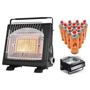SMH LINE&reg; Chauffage &agrave; gaz portable 2 en 1 - Chauffage &agrave; gaz pour camping - Chauffage d'ext&eacute;rieur - 1,7 kW - Br&ucirc;leur + cartouches de gaz butane - Chauffage au gaz avec 16 cartouches de gaz butane - (smh.shop24, neuf)