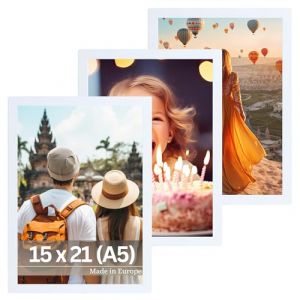 VictoR Lot de 3 cadres photo Dali 15x21 cm (A5) Blanc - Cadre photo en bois A5 - Lot de cadres photo Blanc 15x21 - cadre en bois moderne avec verre acrylique incassable (Victor_Store, neuf)