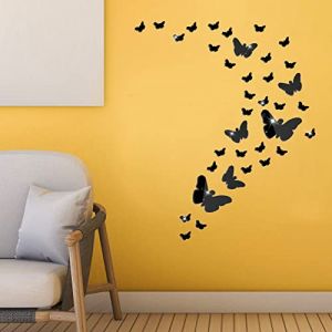 SwirlColor Stickers Papillons Muraux, 36 Pièces Stickers Miroir Papillon Acrylique Noir Papillon Stickers Murals Decoration pour Salon Chambre Bureau (Colorful Vision, neuf)
