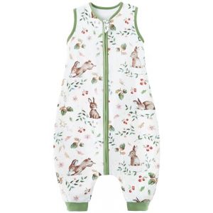 Teechodina Gigoteuse d'été pour bébé - Avec pieds - 100 % coton - 1,5 tog - Avec jambes - Pour toutes saisons - Pour garçons et filles - Lapin cerise/1,5 tog - 70 cm/taille du bébé 80 à 90 cm (Teechodina, neuf)