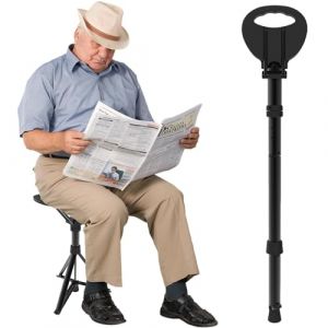 ALEVMOOM Canne de Marche Pliable avec siège, capacité d'assise de 250 kg, Tabouret de Marche léger et rétractable pour Personnes âgées et Adultes, Chaise de Marche réglable avec Coussin et Sac de (BENKU, neuf)