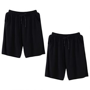 Jamron Homme Grande Taille Lot de 2 Bas de Pyjama Court Extensible Léger Short de Nuit Short Maison Intérieur avec Poches Noir + Noir 5XL (No.7 Fashion House, neuf)