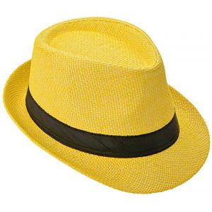 Miobo Chapeau de Paille, Fedora Polyvalent, Design Trilby, Protection Solaire (as4, Numeric, Numeric_56, Numeric_57, Jaune (Chapeau de Paille)) (Z&D, neuf)