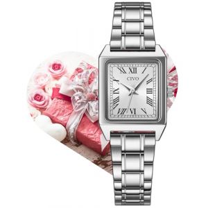 CIVO Montre Femme Petit Cadran: Vintage Carr&eacute;e Analogique Montre Bracelet Acier Inoxydable Argent&eacute; - Cadeau pour Femme Personnalis&eacute; Tendance (MEGALITH Direct-FR, neuf)