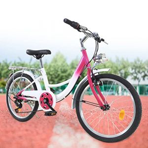 Fetcoi Vélo pour enfant de 20 pouces - 6 vitesses - Rose - Réglable en hauteur avec lumière - Pour garçons et filles - 110-140 cm (JLUSHUN, neuf)