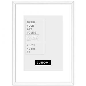JUNOMI® Cadre photo DIN A3 bois blanc | Cadre photo 29,7 x 42 cm avec verre plexi incassable | Cadre photo bois (kizibi, neuf)
