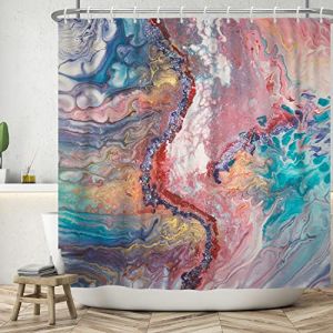 Ttincceer Rideau de Douche Marbre Coloré Rose Bleu pour Bain - Luxe avec Crochets 180x180cm - Art Abstrait Moderne pour Salle de Bain Décorative (Zhanghaostore, neuf)