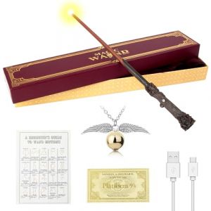 WDKXCN Baguette Harry Lumineuse, Magique Harry P-Otter Baguette avec Recharge USB, 37CM Harry Baguette dans Une Boîte Cadeau avec Carte de Sort, Ticket de Station et Collier (HEJIADEYA, neuf)