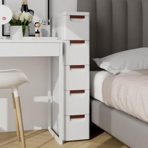 GIANTEX Armoire de Rangement &Eacute;troite sur Roulettes en Plastique, Commode &agrave; Roulettes, 3/4/5/6 Tiroirs, Armoire Roulant pour Petit Espace, pour Salon, Chambre, Salle de Bain, Blanc (42 x 19 x 91 cm) (GIANTEX, neuf)
