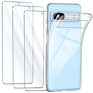 FLLAO Coque Compatible avec Google Pixel 7A Transparente avec 3 Verre trempé Protection écran, Souple Silicone Mince Étui Protection Bumper Housse TPU Téléphone Cover (YeMe, neuf)