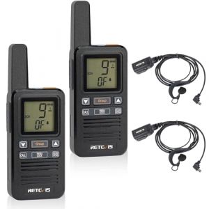 Retevis RB667 Talkie Walkie Mini, PMR446 Talkie Walkie Rechargeable 1600mAh USB-C, Ecran LCD, Appel Groupe VOX Talkie-Walkie avec Oreillette pour Randonnée, Camping (2 Pcs, Noir) (RetevisDirect, neuf)