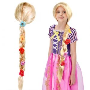 MLPKOI Raiponce Perruque Pour Enfant Blond Princesse Tresse,Perruque Enfant Fille, Tresses Cheveux Extensions, Pour Contes De FéEs, Carnaval, Filles et Enfants, Pour Carnaval Haloween Fête (HC ST, neuf)