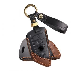 ATFIGII Coque de clé compatible avec BMW 2 5 6 7 Série X3 X4 G02 X5 F15 G05 X6 G06 330i 540i X7 G07 Z4 G29 Étui à clé en cuir fait main Porte-clés A noir (ATFIGII, neuf)