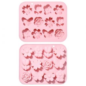 Stiesy 2Pcs 12 Cavit&eacute;s Moules en Silicone Fleur Papillon R&eacute;utilisables Moule en Silicone en Forme de Rose Tulipe pour G&acirc;teau en Fondant Moules de Cuisson en Fleur de Cerisier pour Savon DIY Pudding (SiTey, neuf)