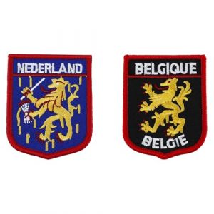 Lot De 2 Patch Thermocollant – Set Ecusson Thermocollant, Forme Bouclier, 5x6,5cm, 1 Pièce Lion Hollandais et 1 Pièce Belgique, Ecusson a Coudre Pour Vêtements, Sac à Dos Et Pantalons. (worldwide gifts, neuf)
