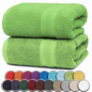 NatureMark Serviettes DE Bain Premium/Serviettes DE Douche en 100% Coton, Douces, durables, avec Boucle de Suspension – Lot de 2, 100x150 cm, Vert Pomme (cottonrich, neuf)