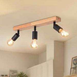 LVWIT Plafonnier 3 Spots LED E27, Luminaires Intérieur Noir, Plafonnier Bois avec Base Rectangulaire, Applique Murale Chambre, Lustre salle à Manger(Sans Ampoules) (LED MALL, neuf)
