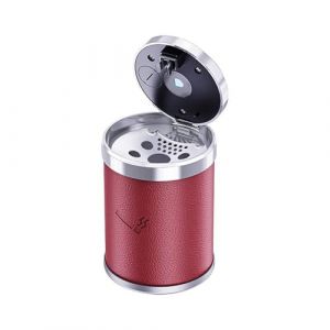 Geoyien Cendrier Voiture, Lumi&egrave;re LED Automatique, Cendrier en Cuir Coupe Vent, Cendrier de Voiture avec Couvercle, Cendrier de Voiture Ignifuge pour Voiture ou Voyage, Maison, Bureau, Rouge (JIEENDA, neuf)