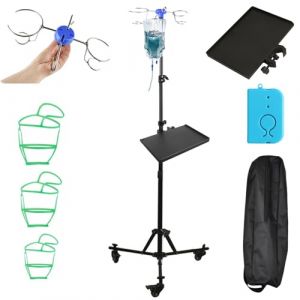 Support &agrave; perfusion &agrave; 3 roues Rolling IV avec alarme, support pliable pour perfusion avec 3 poches en filet et plateau en m&eacute;tal, hauteur r&eacute;glable de 90 &agrave; 190 cm, porte-sachets de perfusion pour (cloudsesh, neuf)