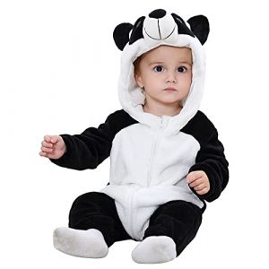Routefuture B&eacute;b&eacute; Combinaison Unisexe Barboteuse &Agrave; Capuche Animal Mignon Flanelle Hiver B&eacute;b&eacute; Gar&ccedil;on et Fille Grenouill&egrave;res Combinaison Pyjama en Polaire Animal D&eacute;guisement 0-24 Mois,Noir-2,6-12 mois (JIEMINGJINGXUAN, neuf)