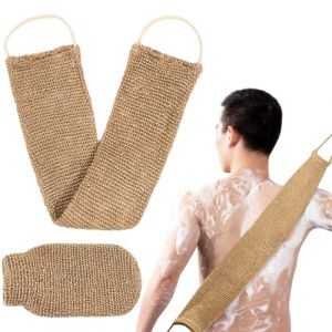 2 PCS Gant Exfoliant Corps, Brosse dos Douche, Sangle Lave Dos Exfoliant en Fibres de Bambou Naturelles pour une Peau Douce et Rafra&icirc;chie, Sac &agrave; Savon Exfoliant en Jute (CAI  CHENGGUO DE DIAN, neuf)