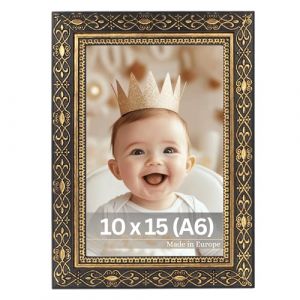 VictoR Vermeer Cadre photo vintage noir doré 10 x 15 cm (A6) – Cadre baroque antique avec verre acrylique – Paroi arrière en MDF stable – Pour format portrait et paysage – Cadre photo A4 noir doré (Victor_Store, neuf)