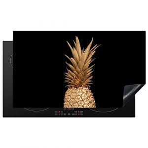 KitchenYeah© Protege Couvre Plaque De Cuisson Décoration Cuisine Tapis Protection Protecteur Induction 90x52 cm Ananas - Or - Peinture - Noir - Fruit - Luxe (KitchenYeah, neuf)